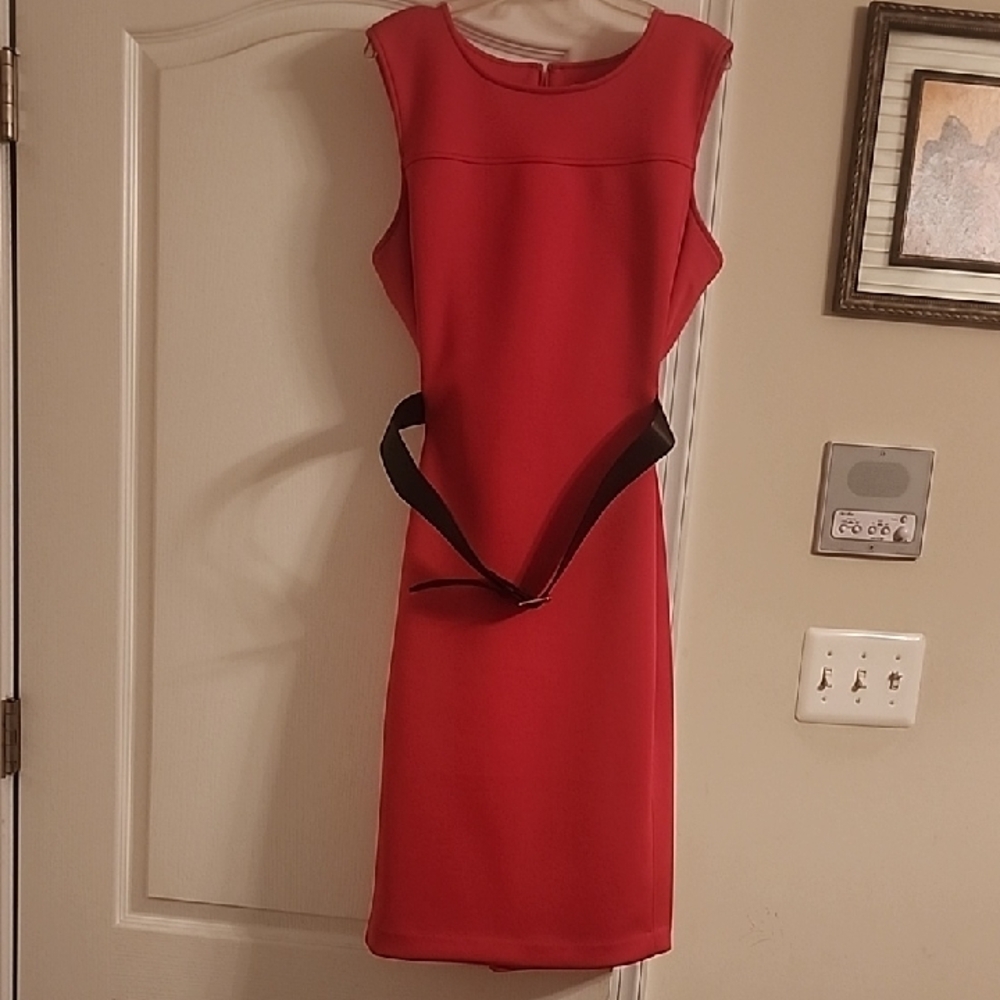 Calvin Klein Collection Red Dress with Black Belt